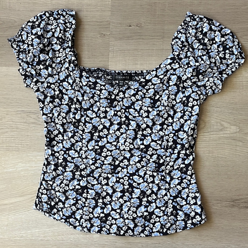 Dynamite Black and Blue Floral Blouse